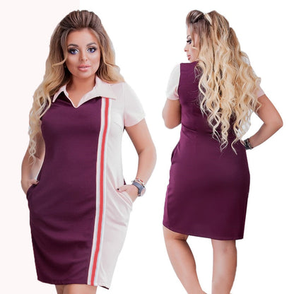 Boldessa® Casual Short Sleeve Patchwork Women Plus Size Polo Dress