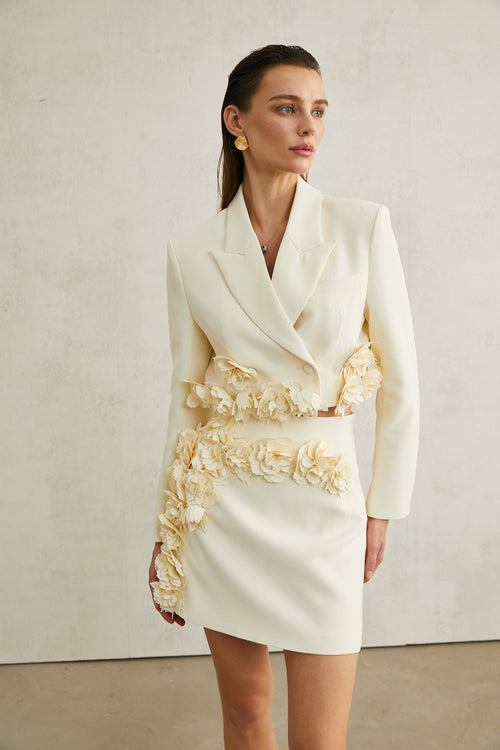 Vivien floral-appliqué jacket & skirt matching set