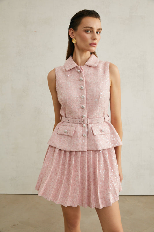 Élise pink pleated embellished mini dress