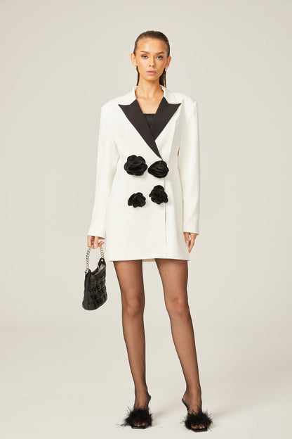 Axelle faux-flower contrast-color blazer dress