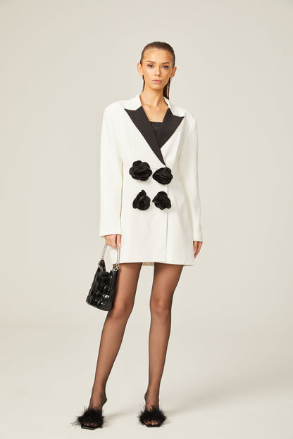 Axelle faux-flower contrast-color blazer dress