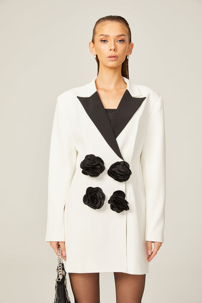 Axelle faux-flower contrast-color blazer dress