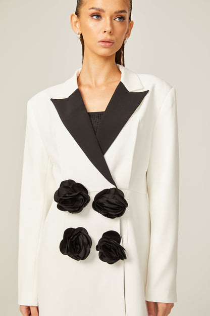 Axelle faux-flower contrast-color blazer dress