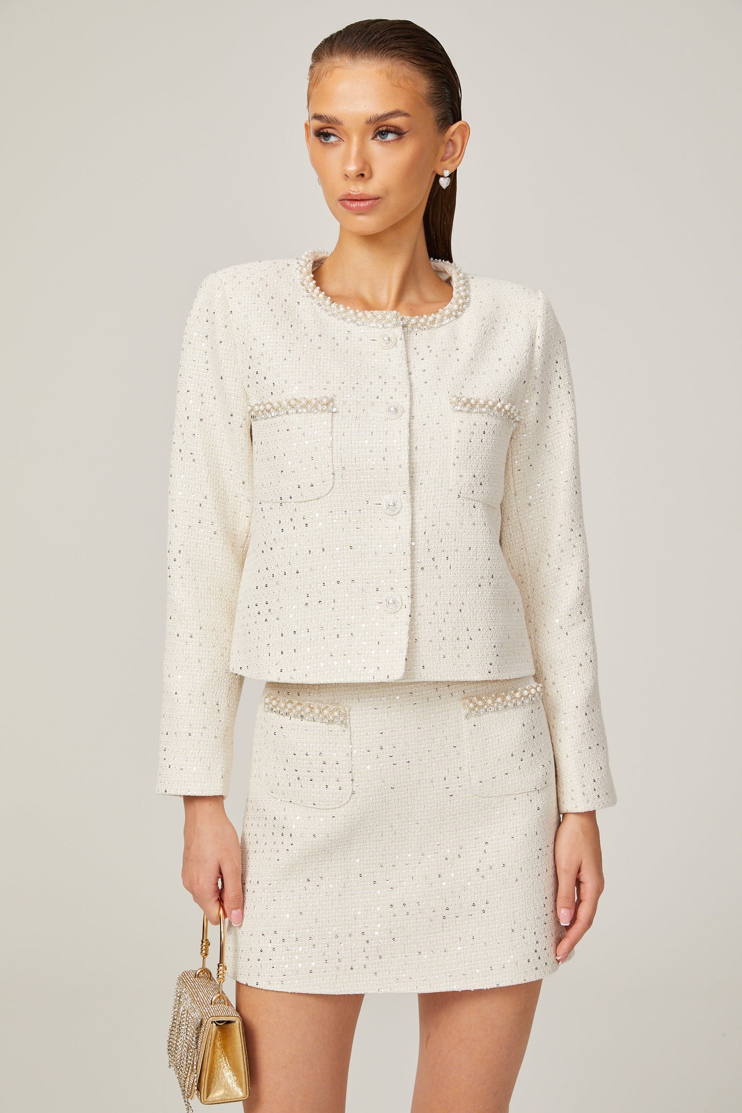 Capucine sequined tweed jacket & skirt matching set