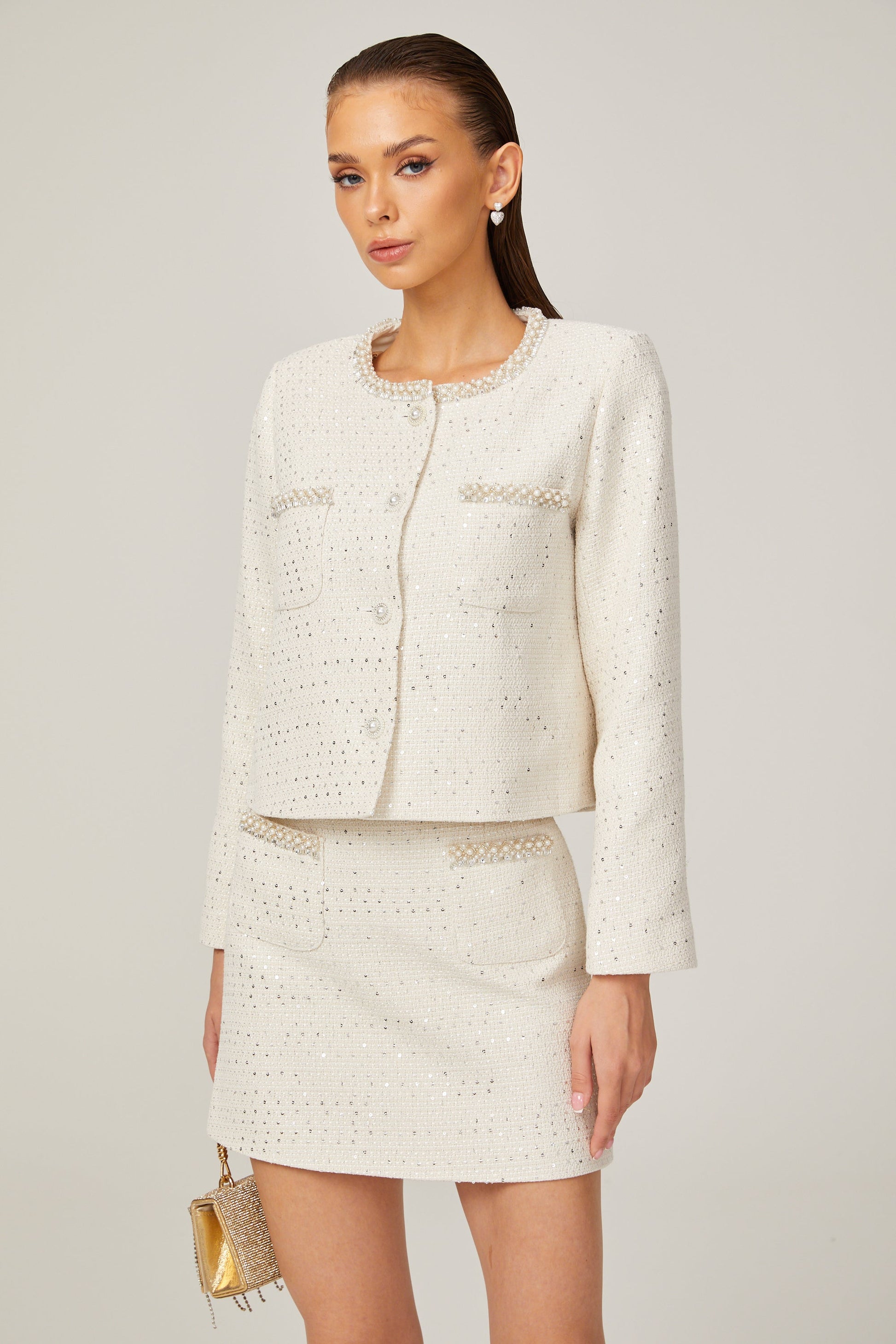 Capucine sequined tweed jacket & skirt matching set