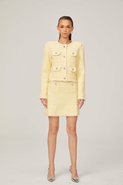 Fabienne yellow waffle-knit jacket & skirt matching set