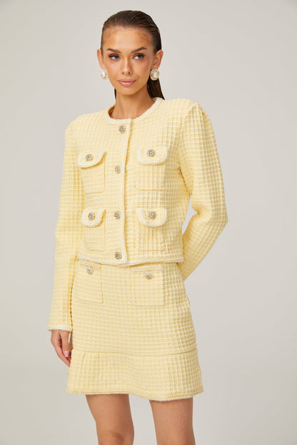 Fabienne yellow waffle-knit jacket & skirt matching set