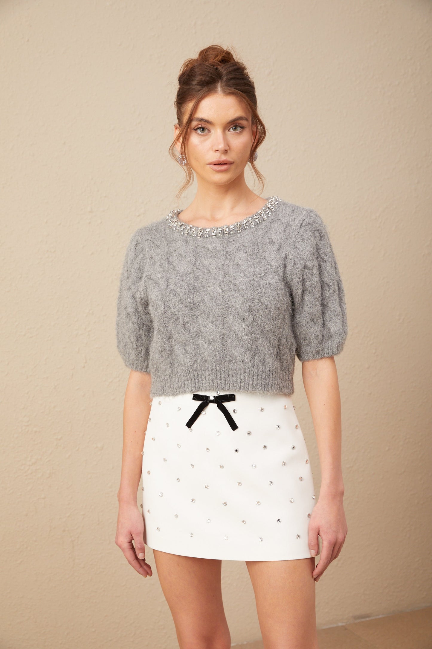 Ophélie embellished cable-knit cropped mohair sweater