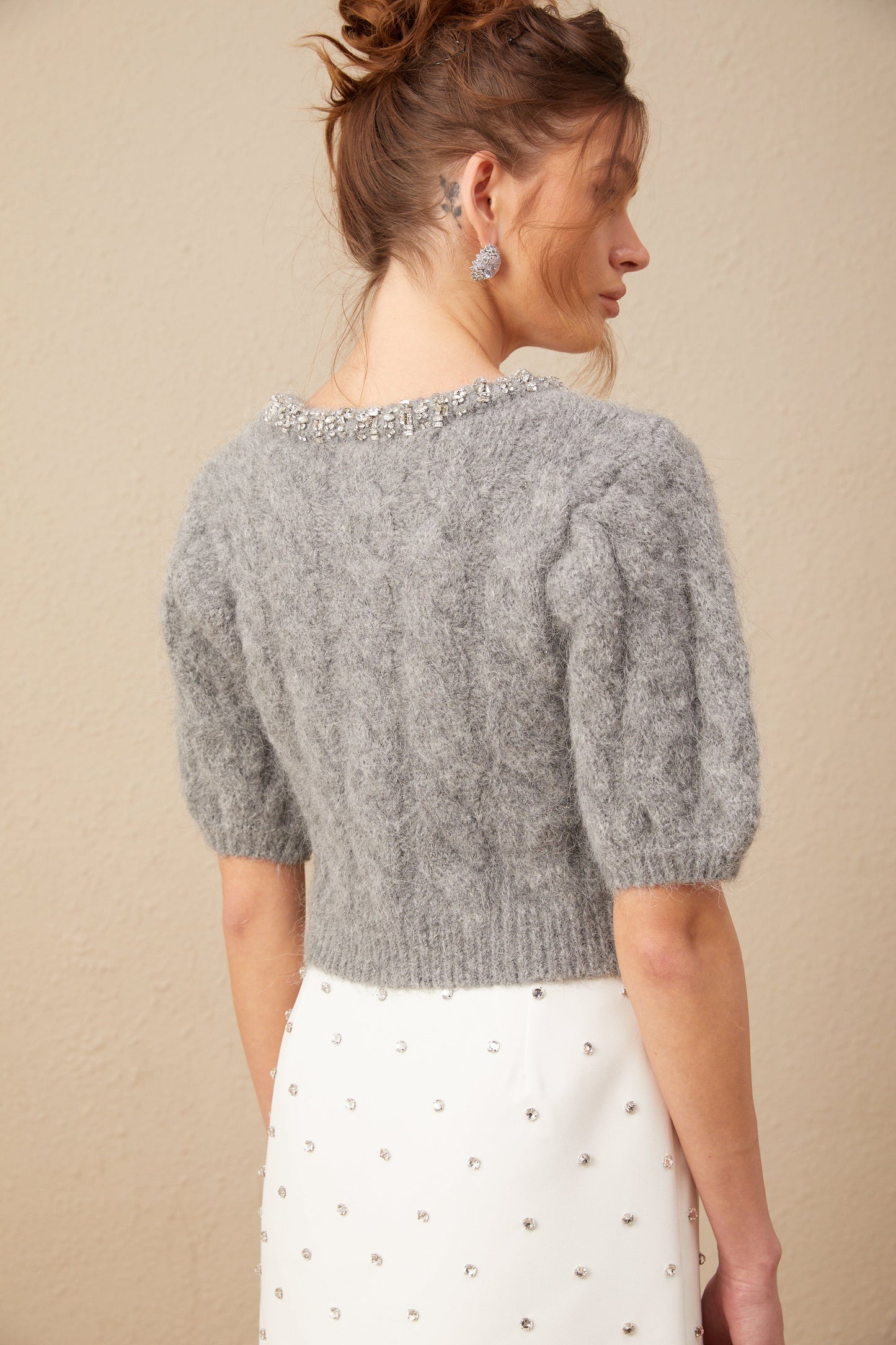 Ophélie embellished cable-knit cropped mohair sweater