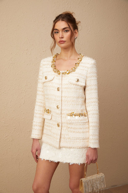 Vida white sequined tweed jacket