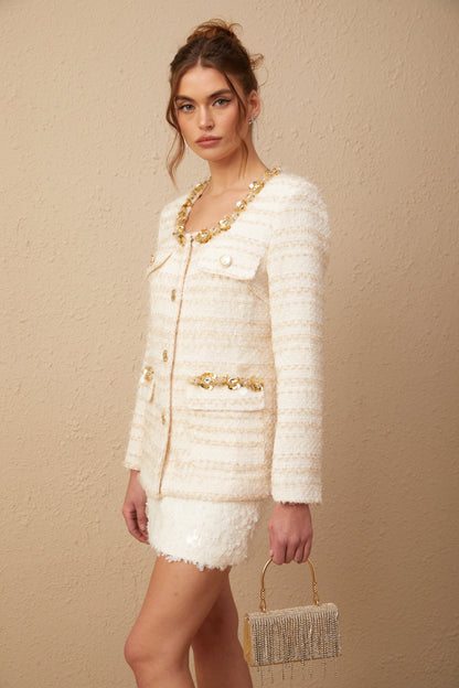 Vida white sequined tweed jacket