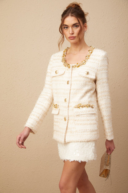 Vida white sequined tweed jacket