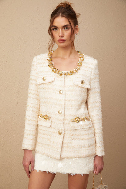 Vida white sequined tweed jacket