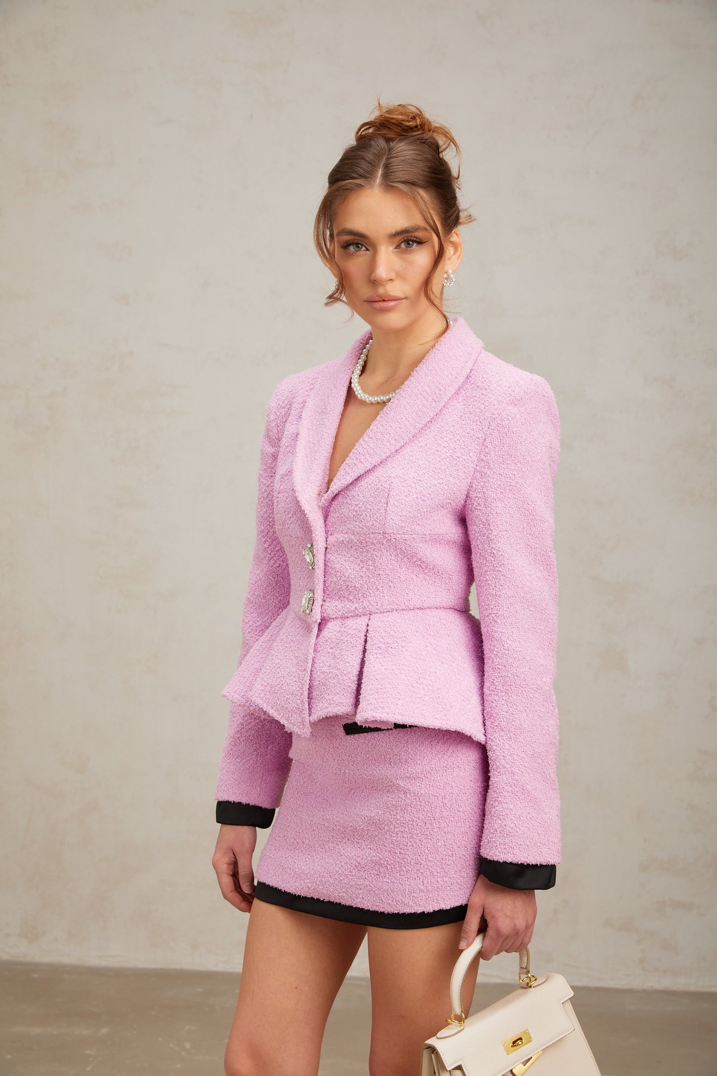 Amanda pink tweed top & skirt matching set