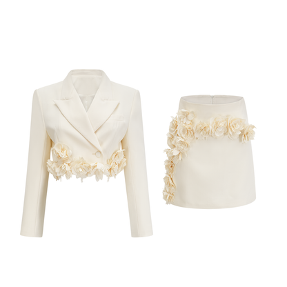 Vivien floral-appliqué jacket & skirt matching set