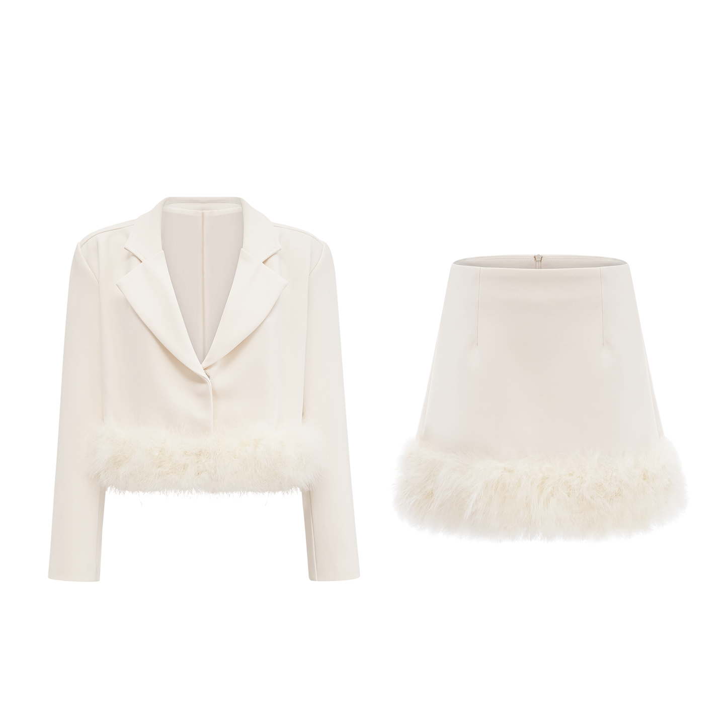 Valérie feather-hem blazer & skirt matching set