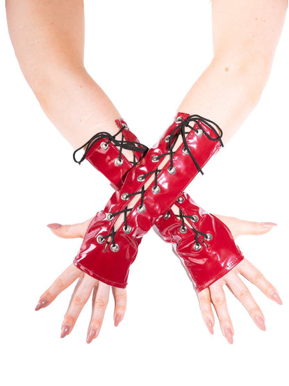 PVC Burgundy Gauntlet Gloves