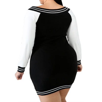 Boldessa® Casual V Zipper Long Sleeve Bodycon Women Plus Size Dress