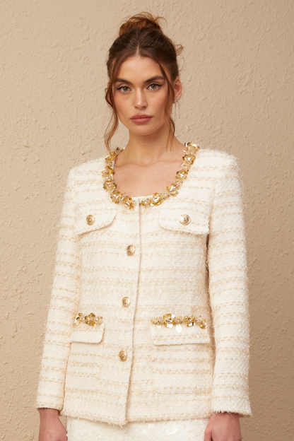 Vida white sequined tweed jacket