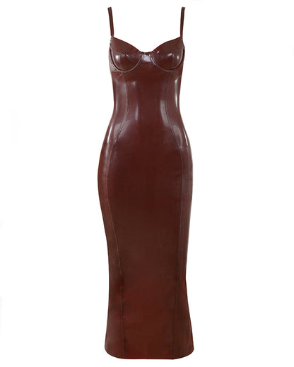 Latex Mid-length Spaghetti Strap Dress