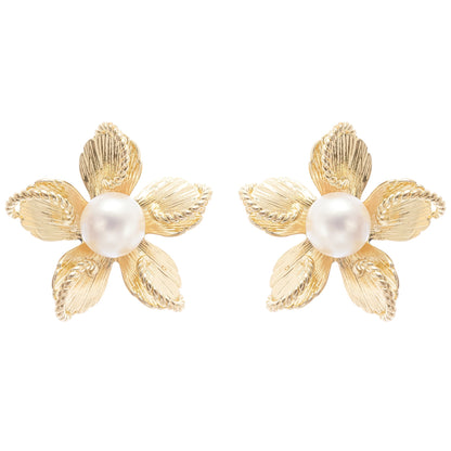 Jeanne floral faux-pearl stud earrings