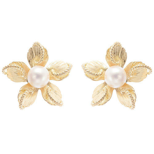 Jeanne floral faux-pearl stud earrings