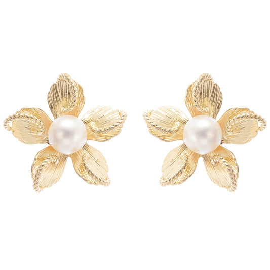 Jeanne floral faux-pearl stud earrings