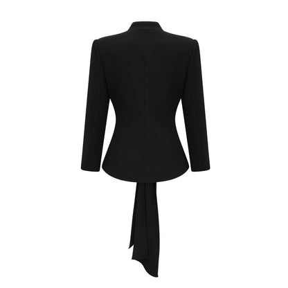 Suzanne black pleated jacket & trousers matching set