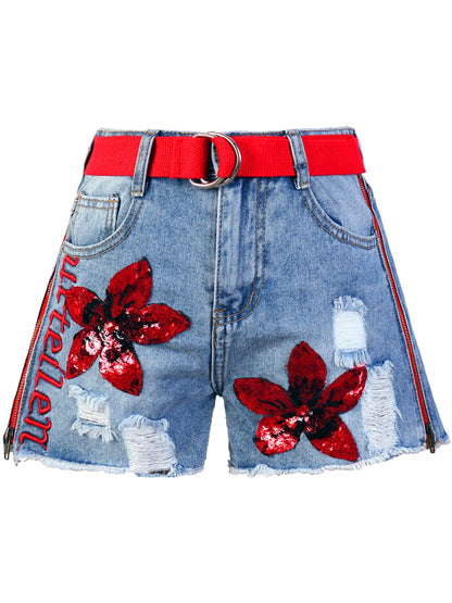 Boldessa® Red Floral Denim Short