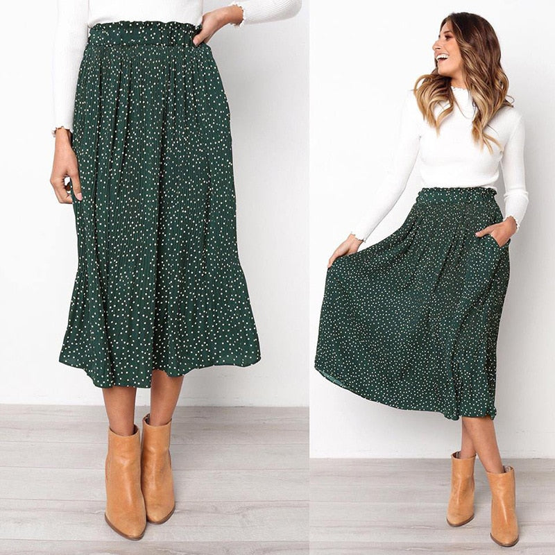 Boldessa® Keep It Dot Pleated Midi Skirt