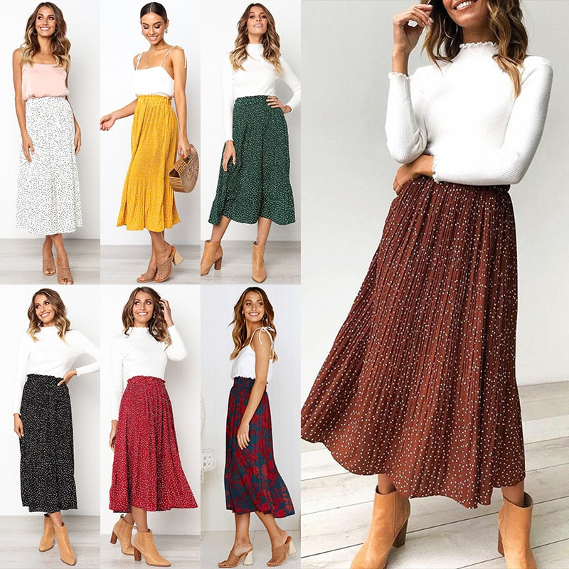 Boldessa® Keep It Dot Pleated Midi Skirt