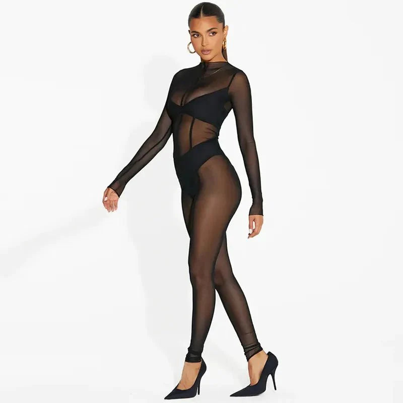 Boldessa® Black Mesh Seam Detail Jumpsuit