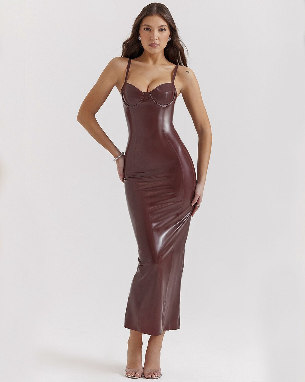 Latex Mid-length Spaghetti Strap Dress