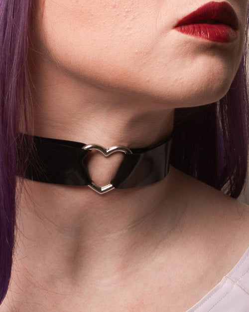 Black Latex Heart Collar