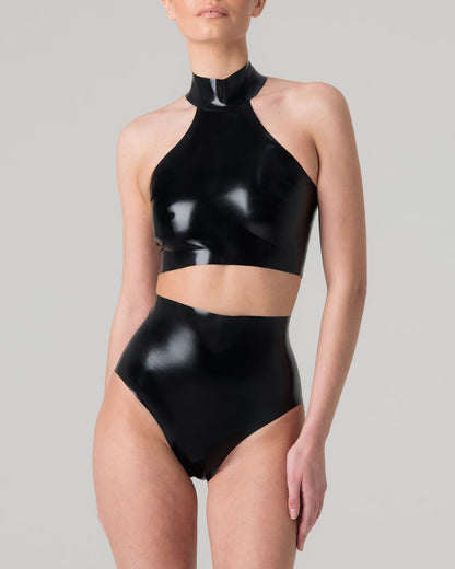 Short Halter Vest Latex Lingerie Suit