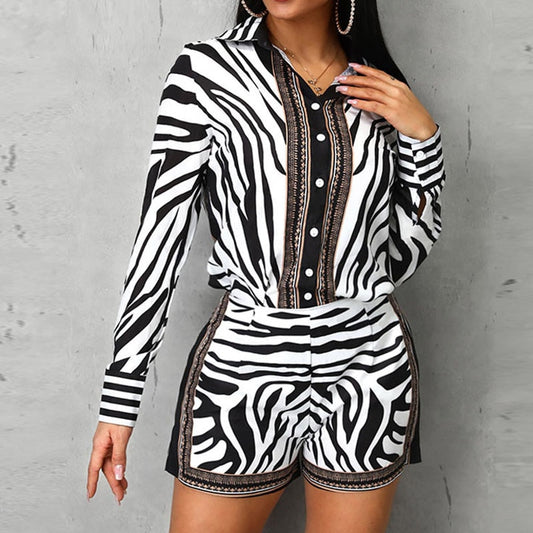 Boldessa® Zebra Print Buttoned Shirt Short Set