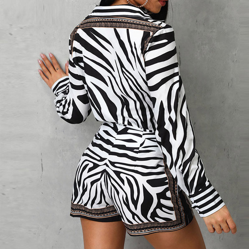 Boldessa® Zebra Print Buttoned Shirt Short Set