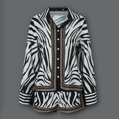 Boldessa® Zebra Print Buttoned Shirt Short Set