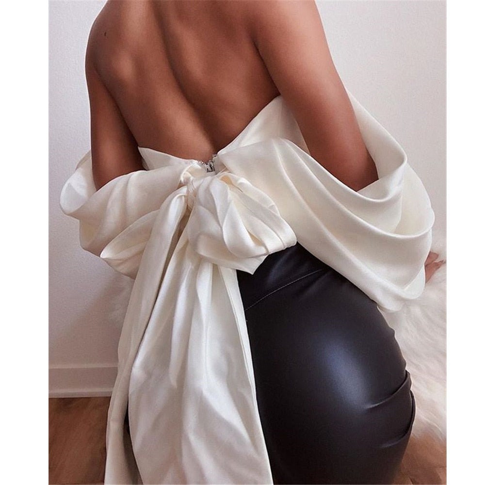 Boldessa® Satin Deep V Off Shoulder Backless Women Crop Top