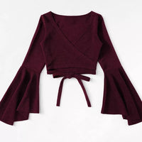 Wine Red Flare Sleeve